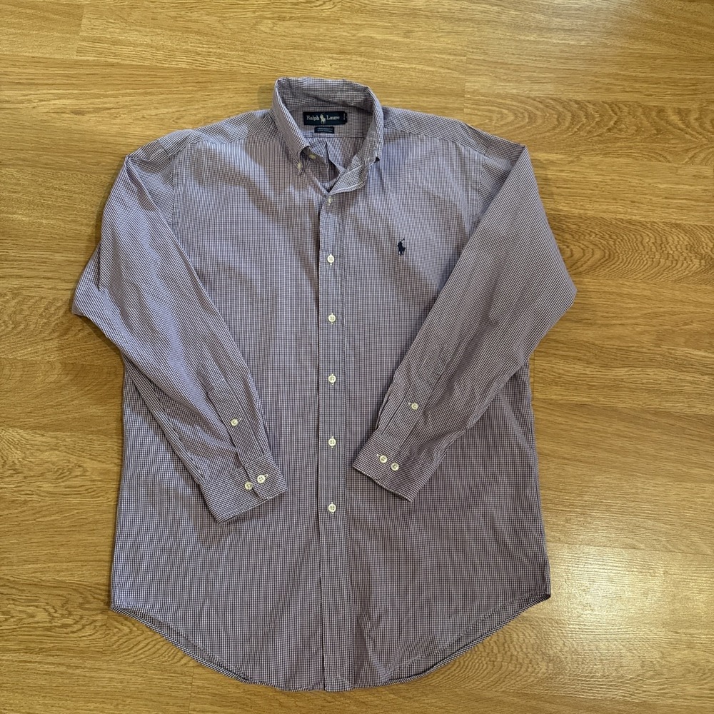 Ralph Lauren Dress Shirt Mens Size 15 32/33 Yarmouth Purple/White Gingham Plaid - Picture 2 of 5